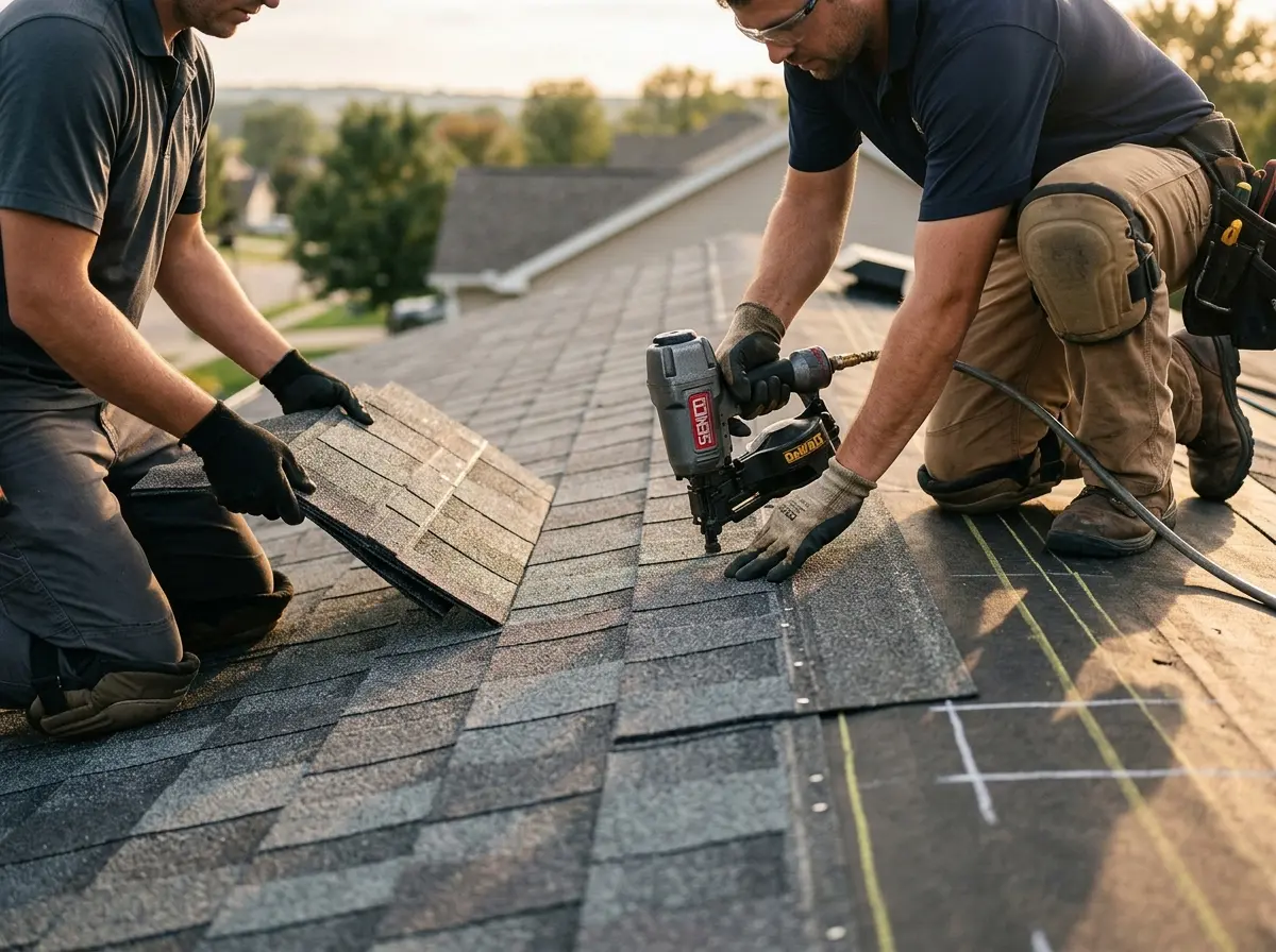 Professional roofer working on a residential roof in Upper Gwynedd